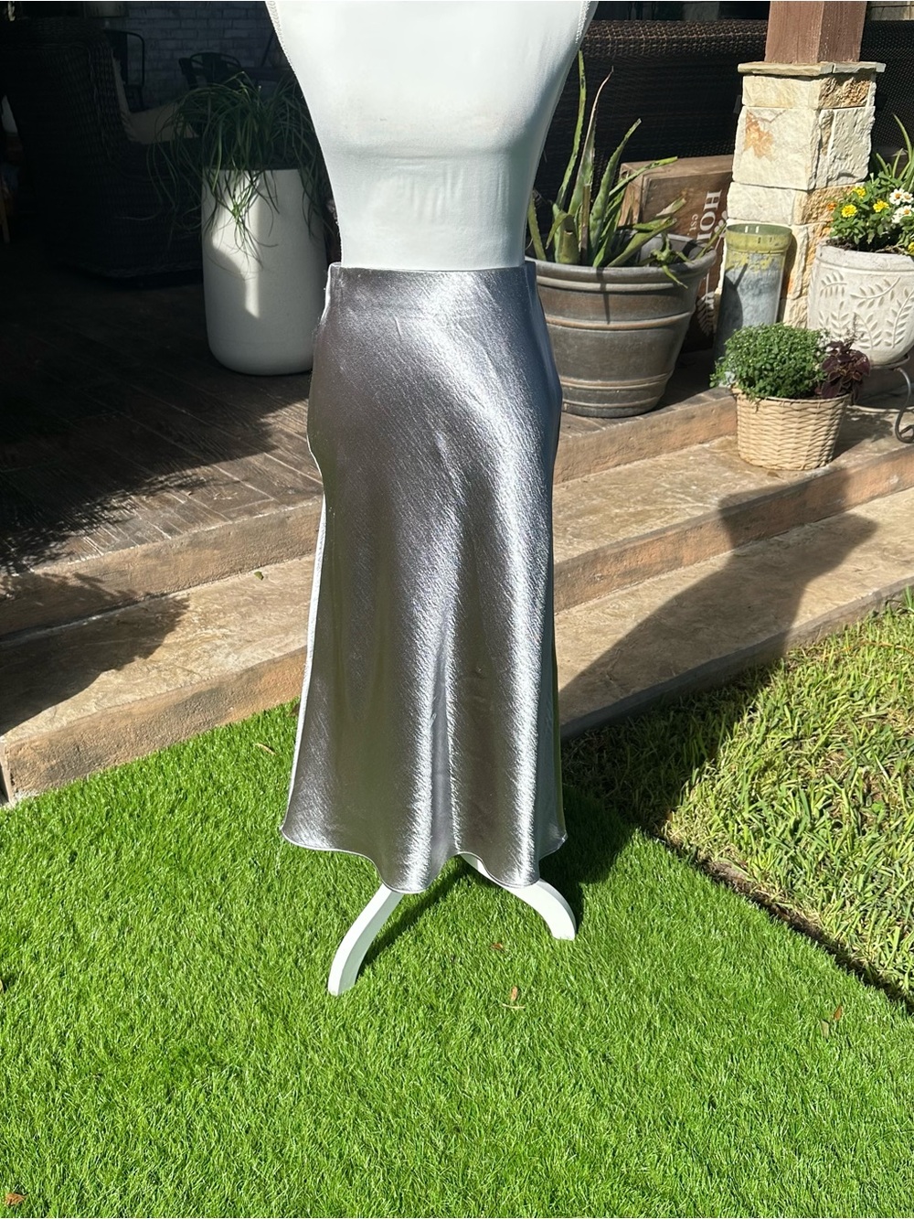 a new day Metallic Silver Midi Skirt